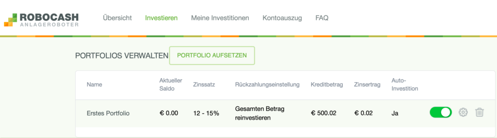 Robo.cash: Portfolio ändern